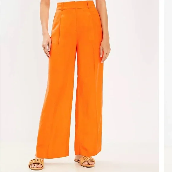 LOFT Wide Leg Pants in Vibrant Orange - Picture 1 of 5